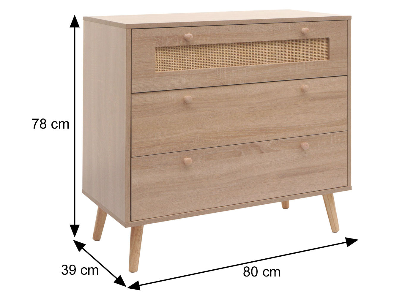 Cosmo Casa - Ladekast - Highboard - Kubu Rotan Houtmelamine - Eikenlook