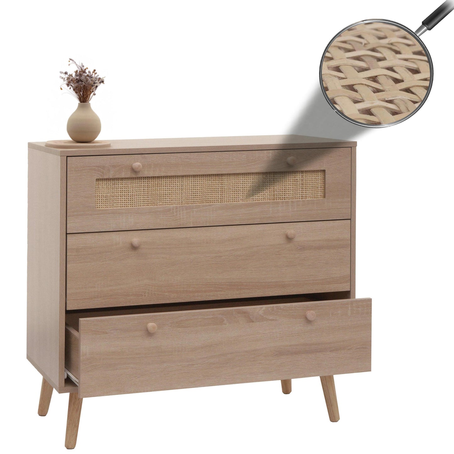 Cosmo Casa - Ladekast - Highboard - Kubu Rotan Houtmelamine - Eikenlook