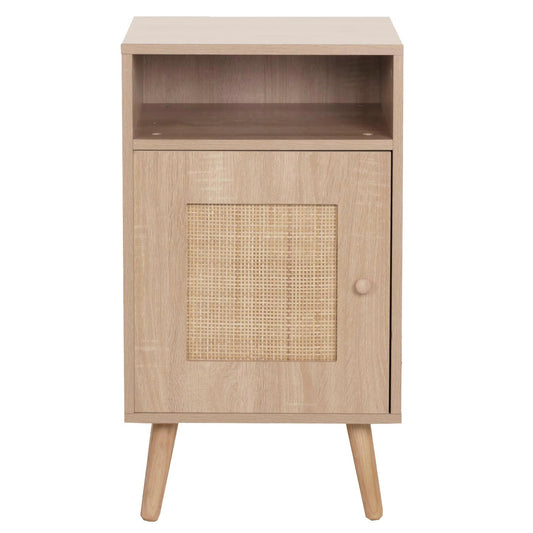 Cosmo Casa - Nachtkastje - Bijzettafel met Opbergvak - Kubu Rotan Houtmelamine - Eikenlook
