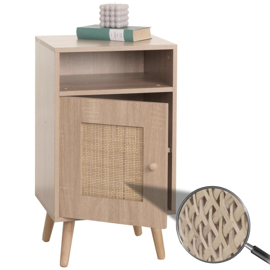 Cosmo Casa - Nachtkastje - Bijzettafel met Opbergvak - Kubu Rotan Houtmelamine - Eikenlook