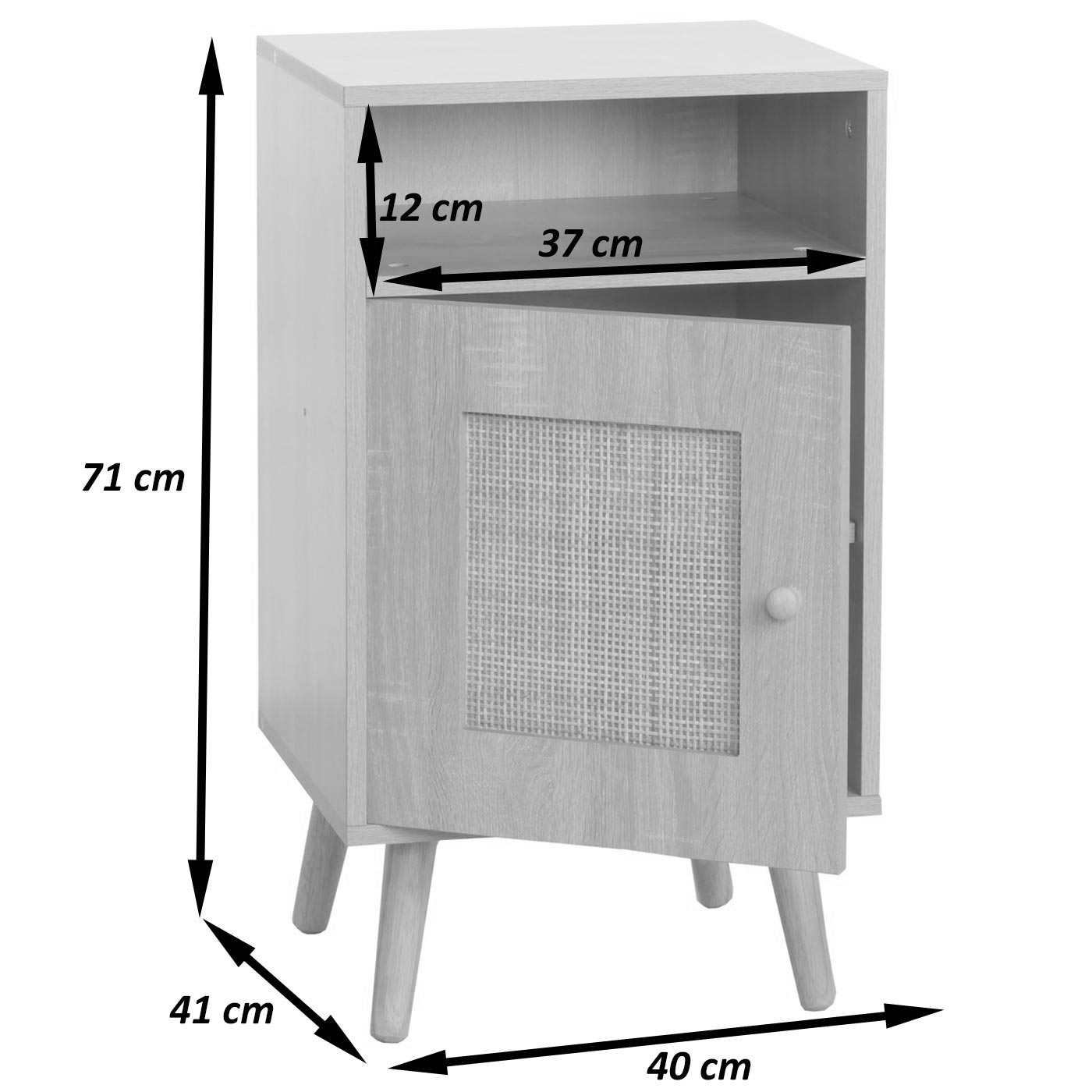 Cosmo Casa - Nachtkastje - Bijzettafel met Opbergvak - Kubu Rotan Houtmelamine - Eikenlook