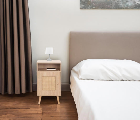 Cosmo Casa - Nachtkastje - Bijzettafel met Opbergvak - Kubu Rotan Houtmelamine - Eikenlook