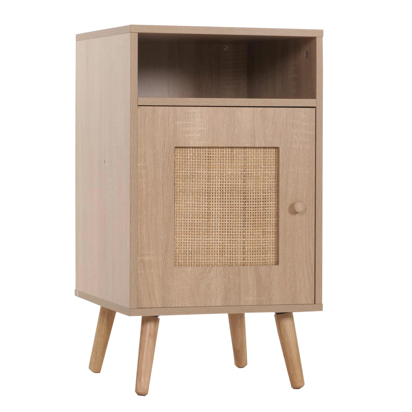 Cosmo Casa - Nachtkastje - Bijzettafel met Opbergvak - Kubu Rotan Houtmelamine - Eikenlook