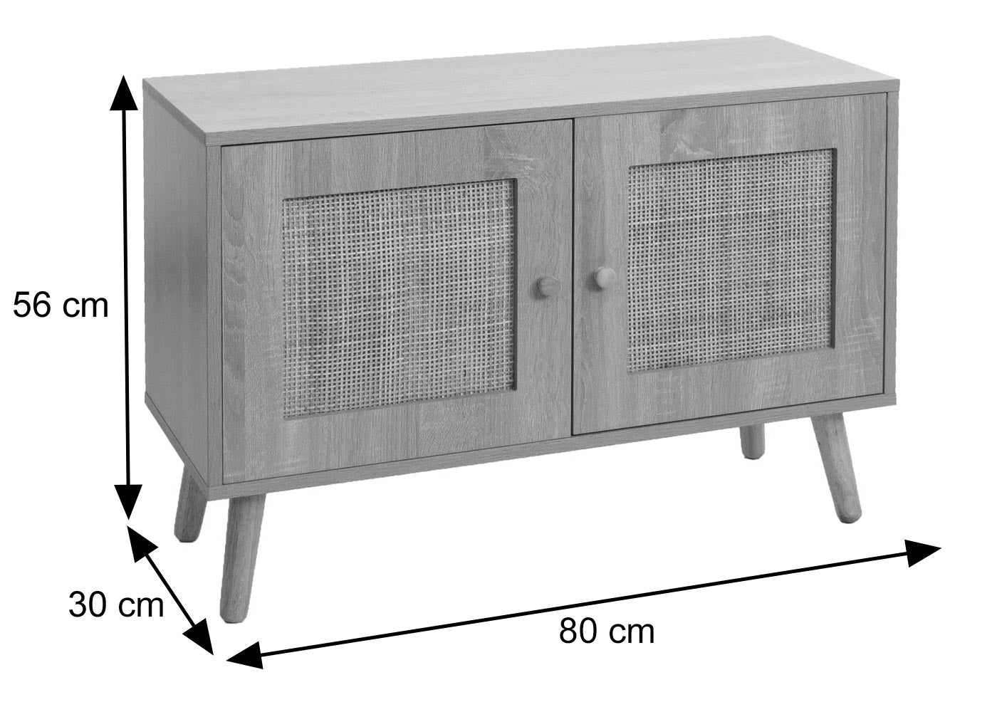 Cosmo Casa - Ladekast - Highboard met Opbergvakken - Kubu Rotan Houtmelamine - Eikenlook