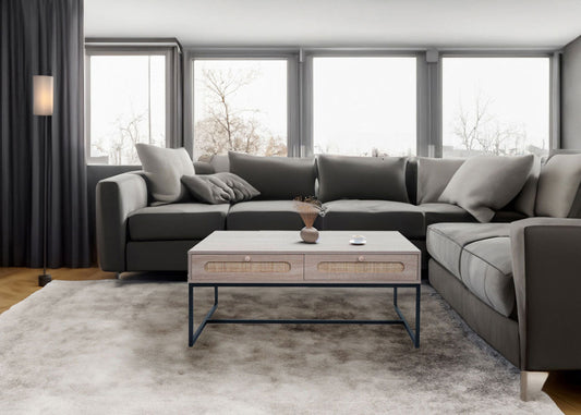 Cosmo Casa - Salontafel - Met Lade - Kubu Rotan & Houtmelamine - Eikenlook