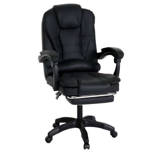 Cosmo Casa - Bureaustoel - Draaibare Directiestoel met Uitschuifbare Voetsteun - Kunstleer - Zwart Onderstel - Zwart