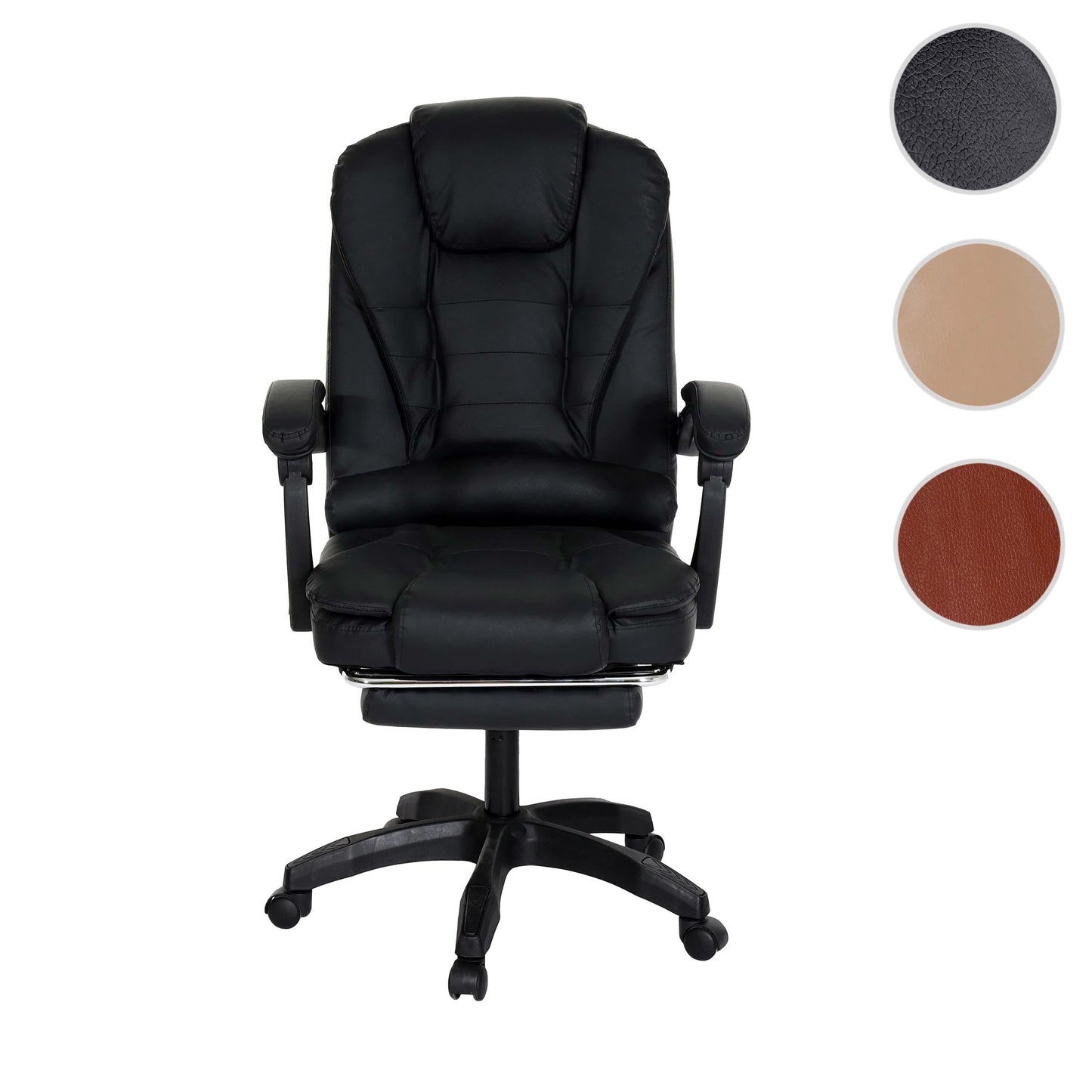 Cosmo Casa - Bureaustoel - Draaibare Directiestoel met Uitschuifbare Voetsteun - Kunstleer - Zwart Onderstel - Zwart