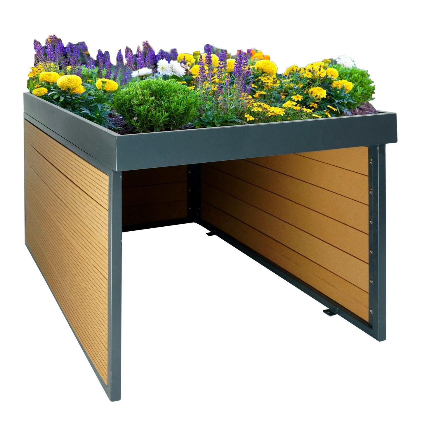 Cosmo Casa - XL Robotmaaiergarage - Met Plantenbak - WPC & Metaal - Eikenlook - 47×70×94 cm