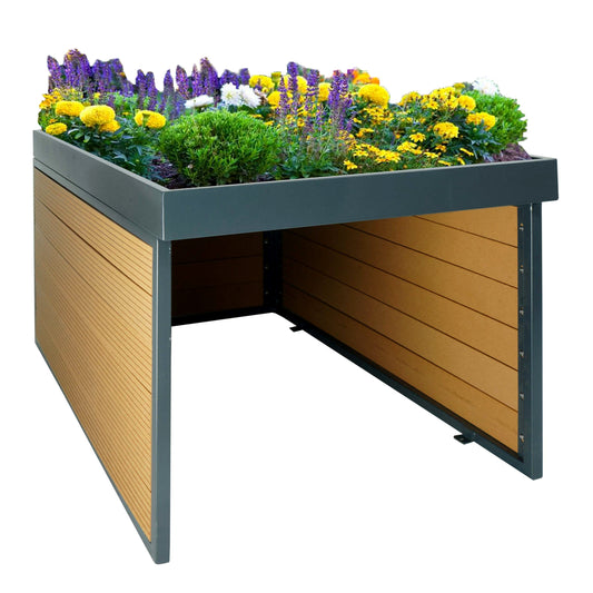 Cosmo Casa - XL Robotmaaiergarage - Met Plantenbak - WPC & Metaal - Eikenlook - 47×70×94 cm