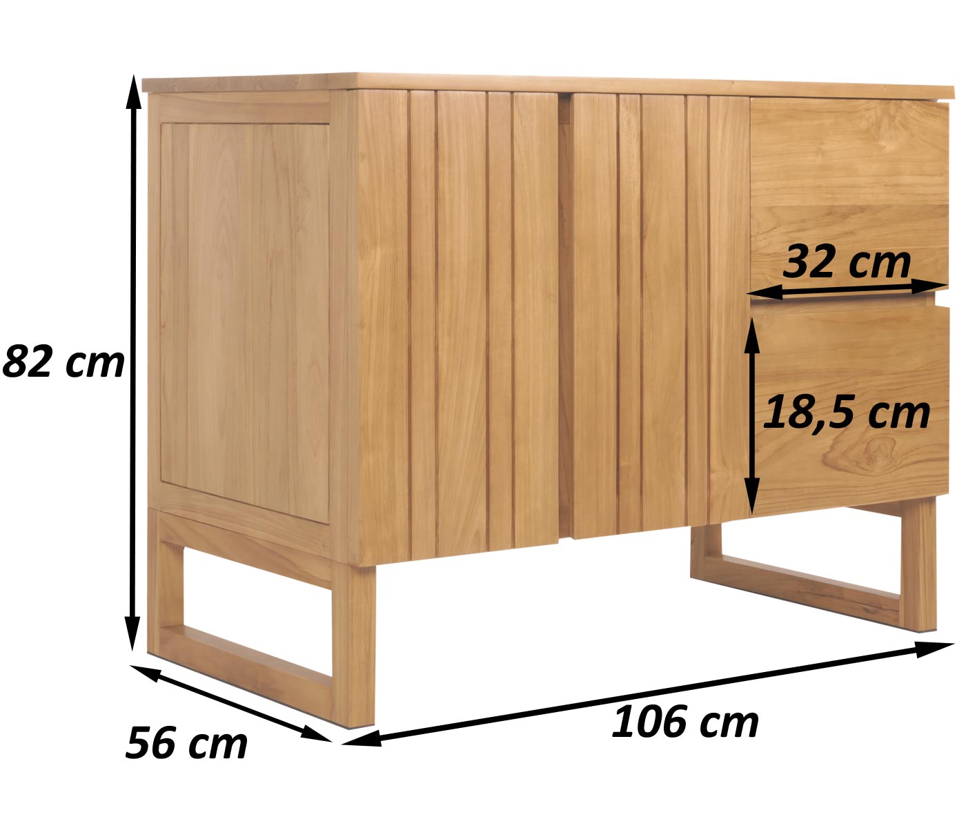 Cosmo Casa - Teak Wastafelkast - Wastafelkast - Hoogwaardig B-Kwaliteit Teak Kernhout - 20-30 Jaar - 82x106x56cm