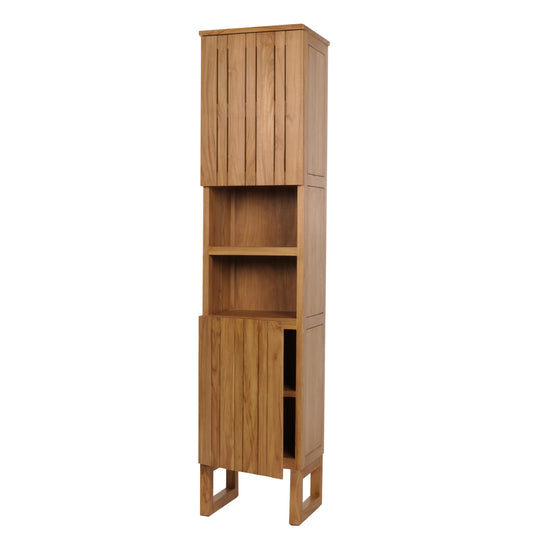 Cosmo Casa - Teak Hoge Kast - Badkamerkast - 2 Deuren - 6 Vakken - Hoogwaardig B-Kwaliteit Teak Kernhout - 20-30 Jaar - 181x40x35cm