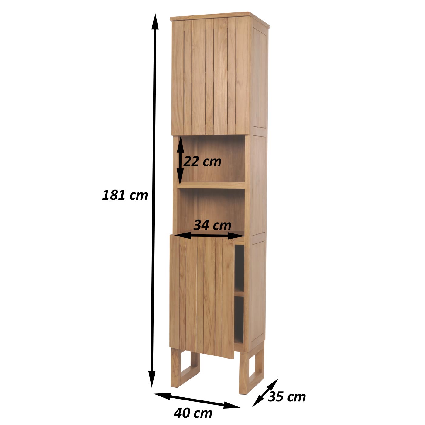 Cosmo Casa - Teak Hoge Kast - Badkamerkast - 2 Deuren - 6 Vakken - Hoogwaardig B-Kwaliteit Teak Kernhout - 20-30 Jaar - 181x40x35cm