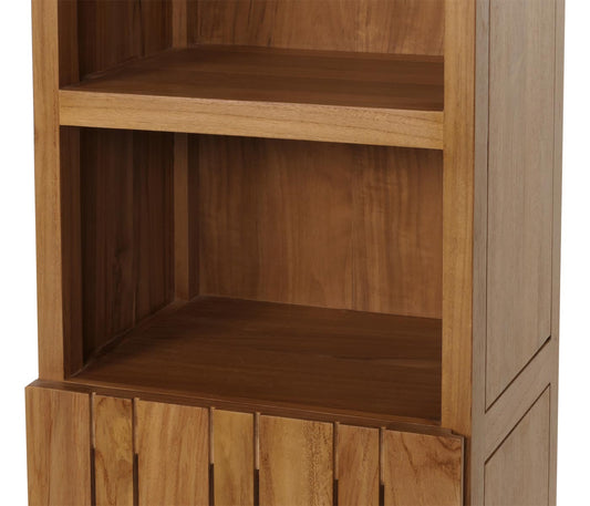 Cosmo Casa - Teak Hoge Kast - Badkamerkast - 2 Deuren - 6 Vakken - Hoogwaardig B-Kwaliteit Teak Kernhout - 20-30 Jaar - 181x40x35cm