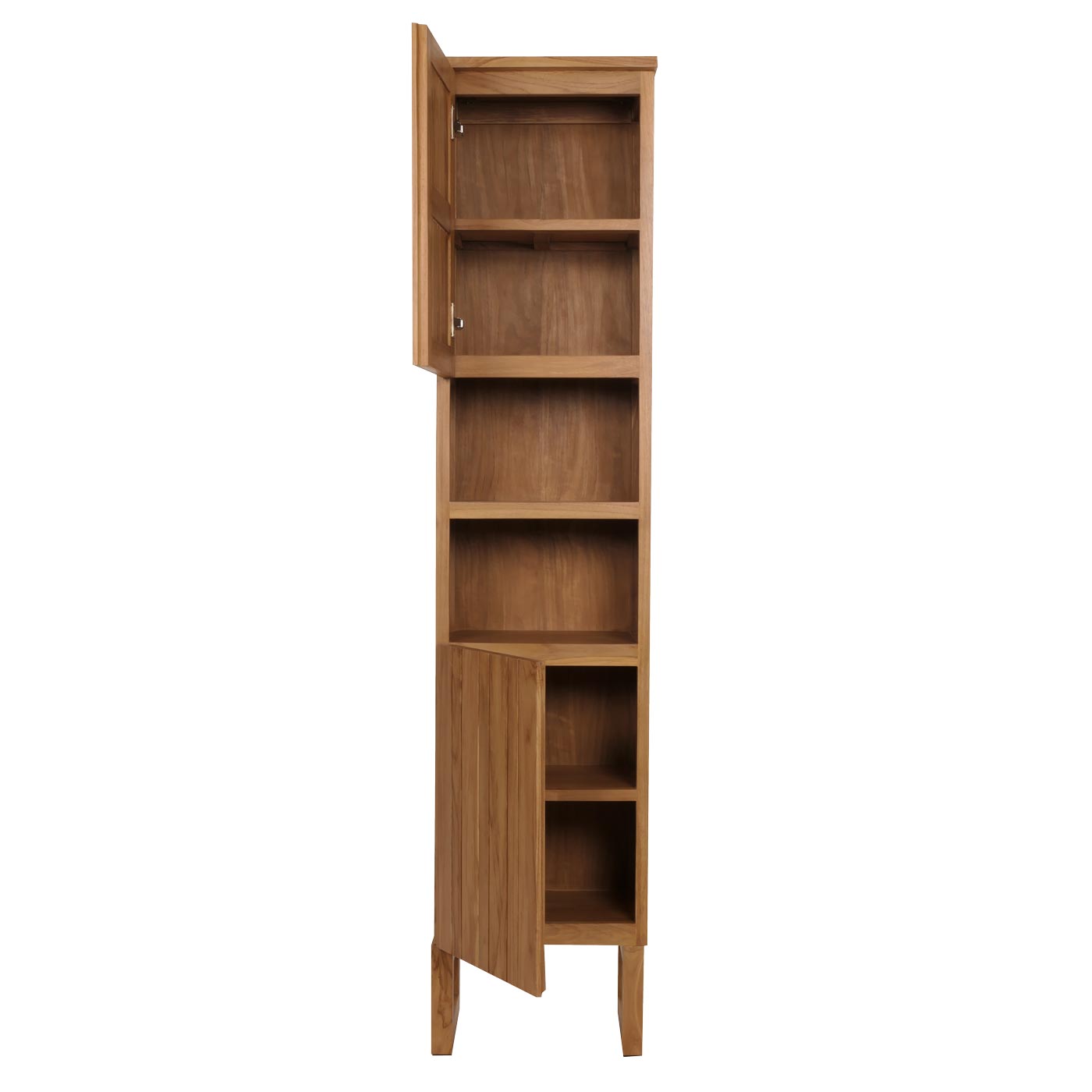 Cosmo Casa - Teak Hoge Kast - Badkamerkast - 2 Deuren - 6 Vakken - Hoogwaardig B-Kwaliteit Teak Kernhout - 20-30 Jaar - 181x40x35cm