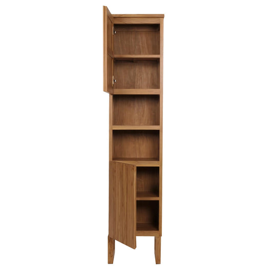 Cosmo Casa - Teak Hoge Kast - Badkamerkast - 2 Deuren - 6 Vakken - Hoogwaardig B-Kwaliteit Teak Kernhout - 20-30 Jaar - 181x40x35cm