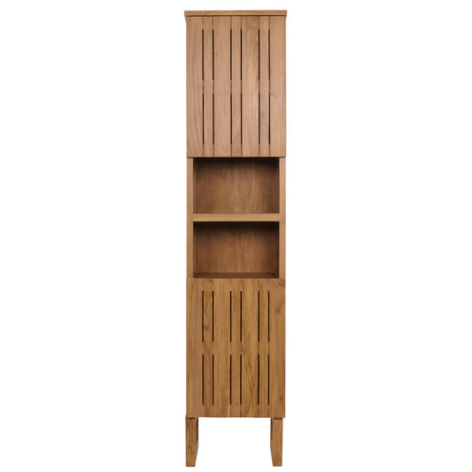 Cosmo Casa - Teak Hoge Kast - Badkamerkast - 2 Deuren - 6 Vakken - Hoogwaardig B-Kwaliteit Teak Kernhout - 20-30 Jaar - 181x40x35cm