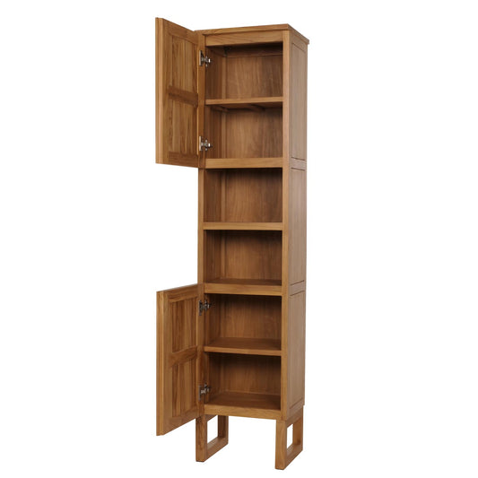 Cosmo Casa - Teak Hoge Kast - Badkamerkast - 2 Deuren - 6 Vakken - Hoogwaardig B-Kwaliteit Teak Kernhout - 20-30 Jaar - 181x40x35cm