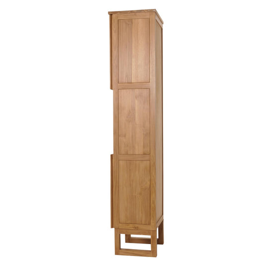 Cosmo Casa - Teak Hoge Kast - Badkamerkast - 2 Deuren - 6 Vakken - Hoogwaardig B-Kwaliteit Teak Kernhout - 20-30 Jaar - 181x40x35cm