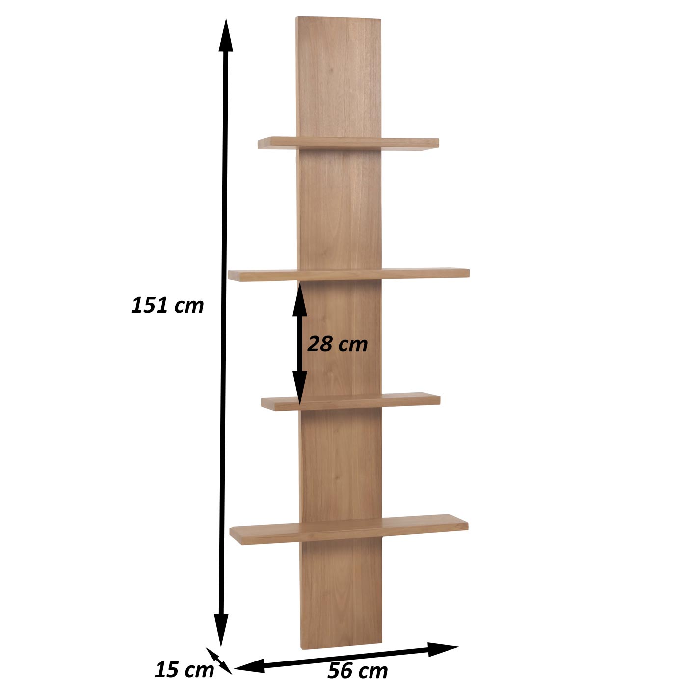 Cosmo Casa - Teak Wandplank - Badkamerplank - Hangplank - Hoogwaardig B-Kwaliteit Teak Kernhout - 20-30 Jaar - 51x56x15cm