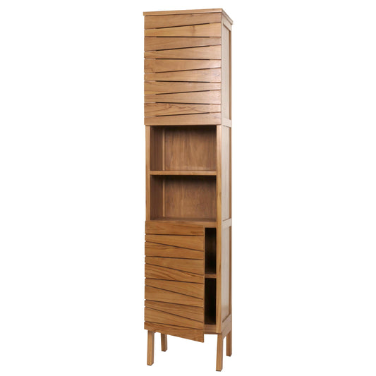 Cosmo Casa - Teak Hoge Kast - Badkamerkast - 2 Deuren - 6 Vakken - Hoogwaardig B-Kwaliteit Teak Kernhout - 20-30 Jaar - 181x40x35cm