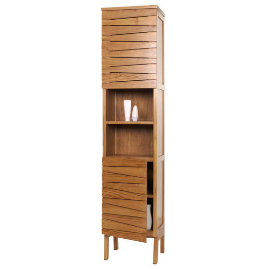 Cosmo Casa - Teak Hoge Kast - Badkamerkast - 2 Deuren - 6 Vakken - Hoogwaardig B-Kwaliteit Teak Kernhout - 20-30 Jaar - 181x40x35cm