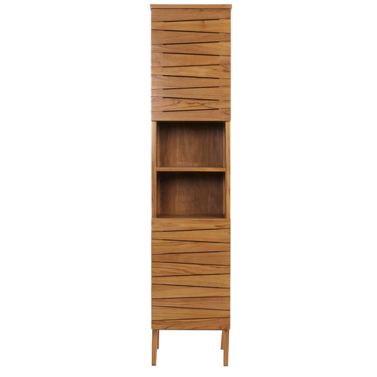 Cosmo Casa - Teak Hoge Kast - Badkamerkast - 2 Deuren - 6 Vakken - Hoogwaardig B-Kwaliteit Teak Kernhout - 20-30 Jaar - 181x40x35cm