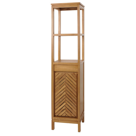 Cosmo Casa - Hoge Badkamerkast - 1 Deur, 4 Vakken - Teak Kernhout - Natuurlijk