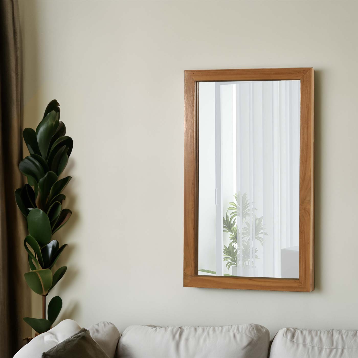 Cosmo Casa - Wandspiegel - Badkamerspiegel - Teak Frame - Natuurlijk