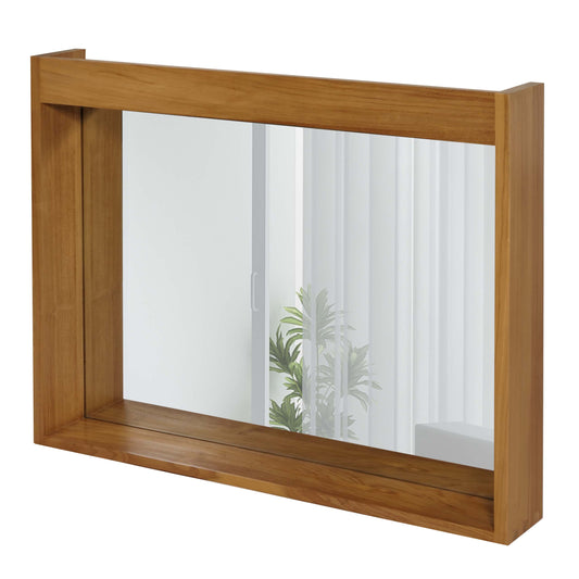 Cosmo Casa - Wandspiegel - Badkamerspiegel - Teak Frame - Natuurlijk