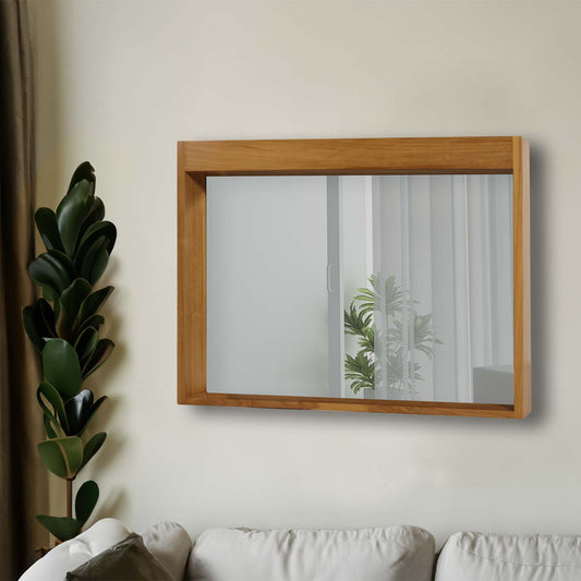 Cosmo Casa - Wandspiegel - Badkamerspiegel - Teak Frame - Natuurlijk