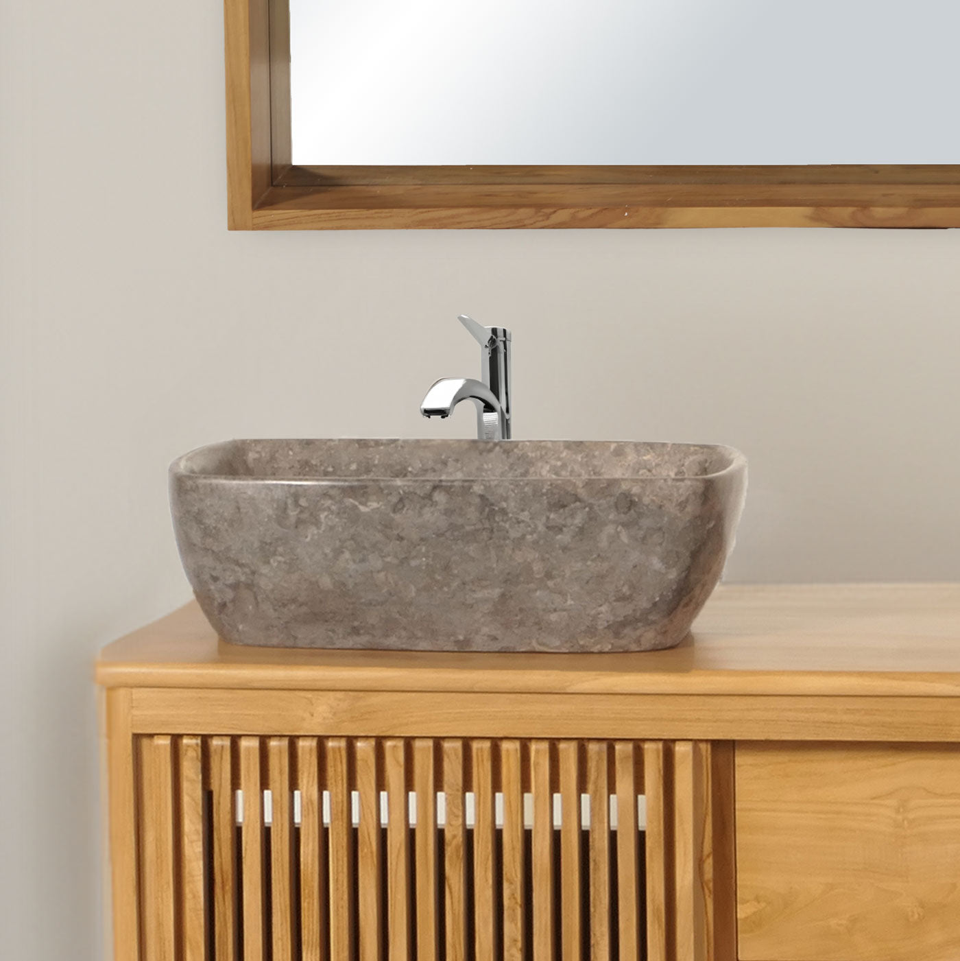 Cosmo Casa - Opzetwastafel - Marmer - Natuursteen - Grijs