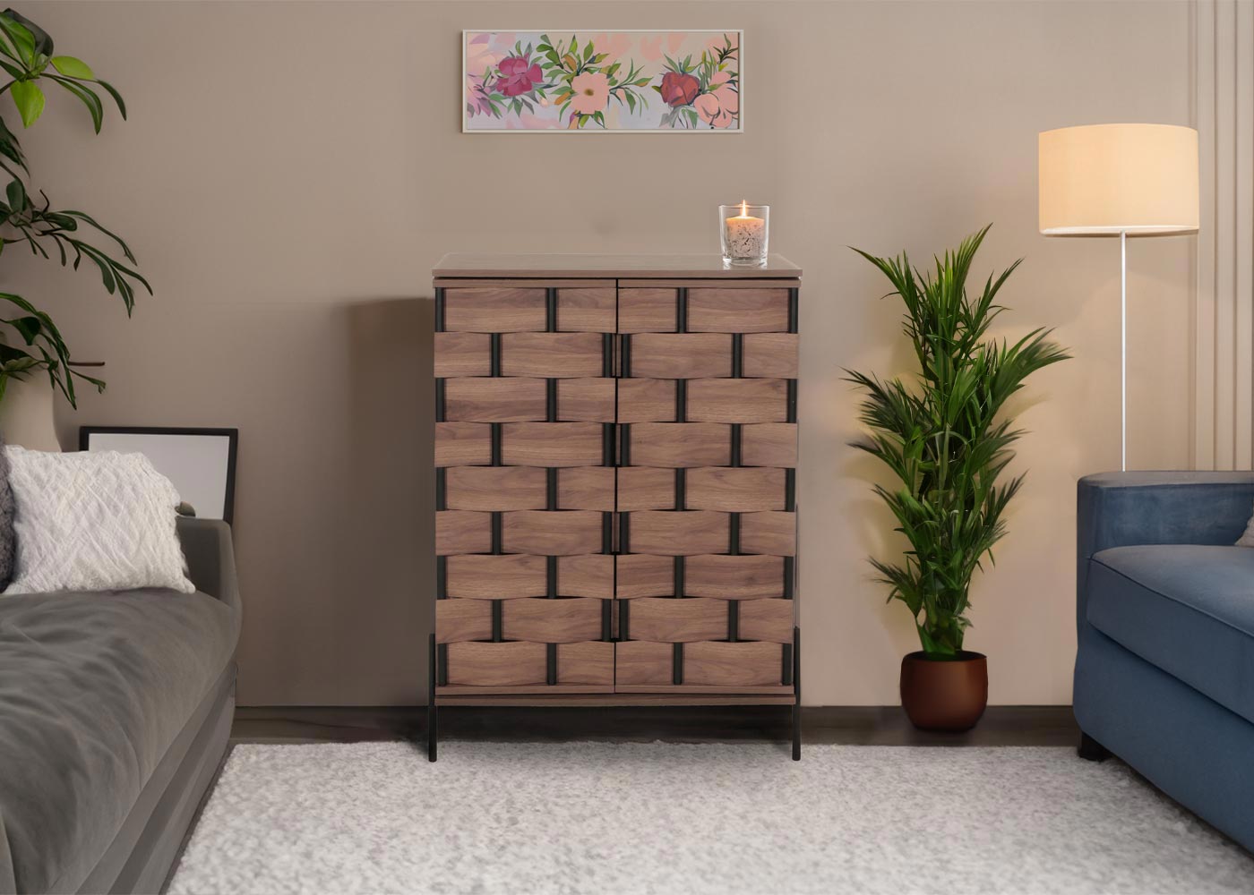 Cosmo Casa - Ladekast - Opbergkast - 3D Geweven Design - Push-to-Open Deuren - 109x75x40cm - Bruin