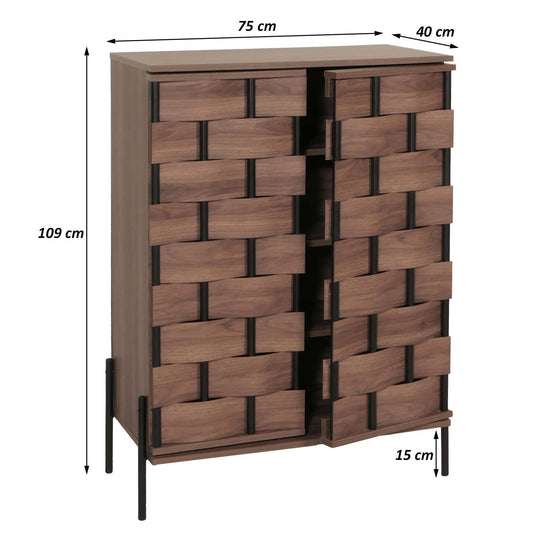 Cosmo Casa - Ladekast - Opbergkast - 3D Geweven Design - Push-to-Open Deuren - 109x75x40cm - Bruin