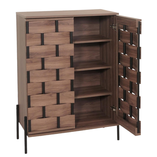 Cosmo Casa - Ladekast - Opbergkast - 3D Geweven Design - Push-to-Open Deuren - 109x75x40cm - Bruin