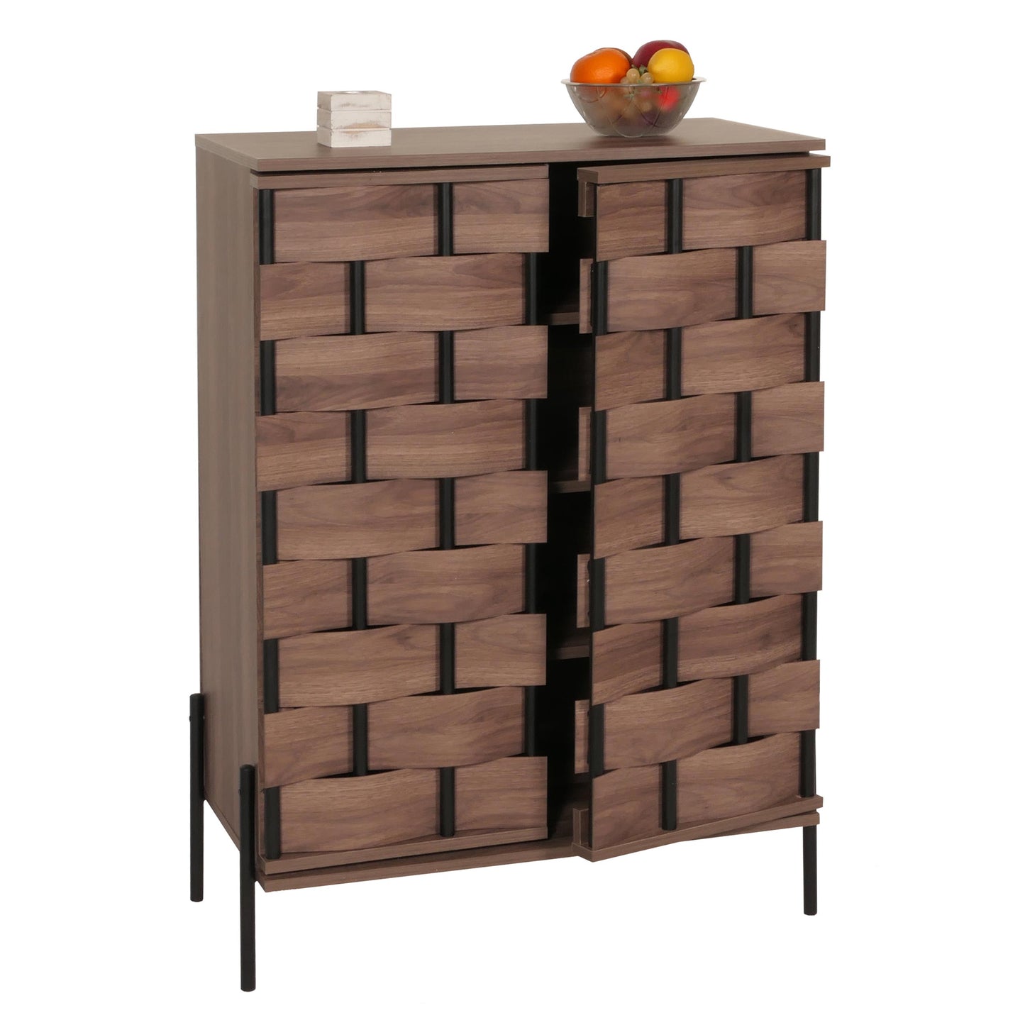 Cosmo Casa - Ladekast - Opbergkast - 3D Geweven Design - Push-to-Open Deuren - 109x75x40cm - Bruin