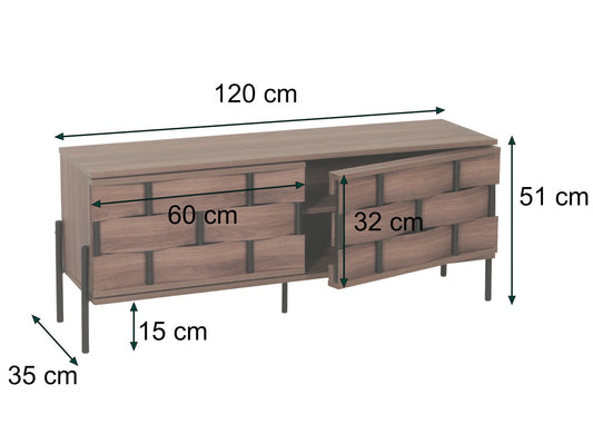 Cosmo Casa - Tv-rek - Tv-tafel - Lowboard - Tv-kast - Opbergvakken - 3D Gevlochten Design - Push-to-Open Deuren - 120cm - Bruin