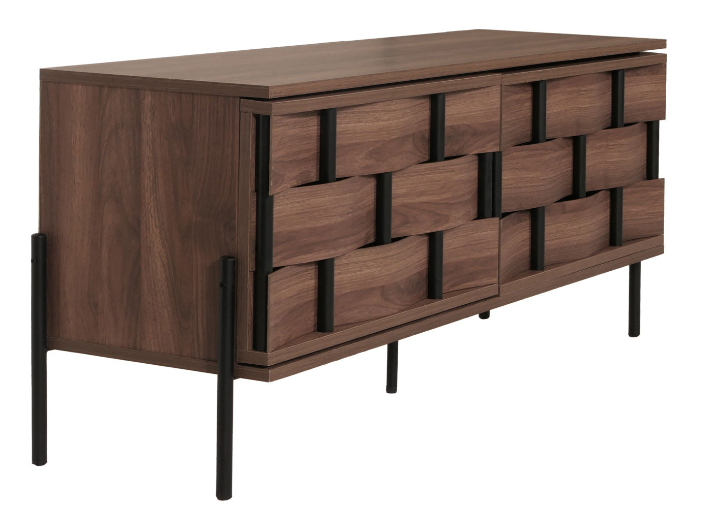 Cosmo Casa - Tv-rek - Tv-tafel - Lowboard - Tv-kast - Opbergvakken - 3D Gevlochten Design - Push-to-Open Deuren - 120cm - Bruin
