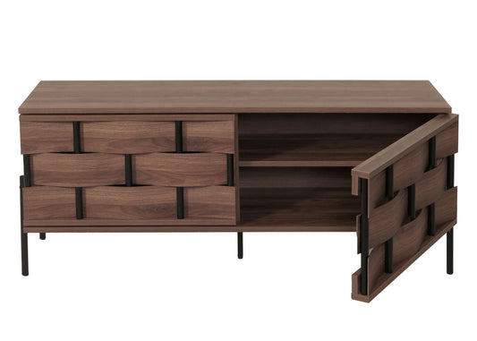 Cosmo Casa - Tv-rek - Tv-tafel - Lowboard - Tv-kast - Opbergvakken - 3D Gevlochten Design - Push-to-Open Deuren - 120cm - Bruin