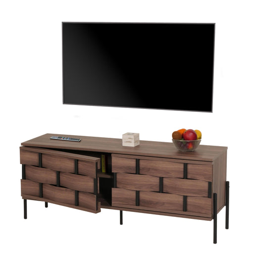 Cosmo Casa - Tv-rek - Tv-tafel - Lowboard - Tv-kast - Opbergvakken - 3D Gevlochten Design - Push-to-Open Deuren - 120cm - Bruin