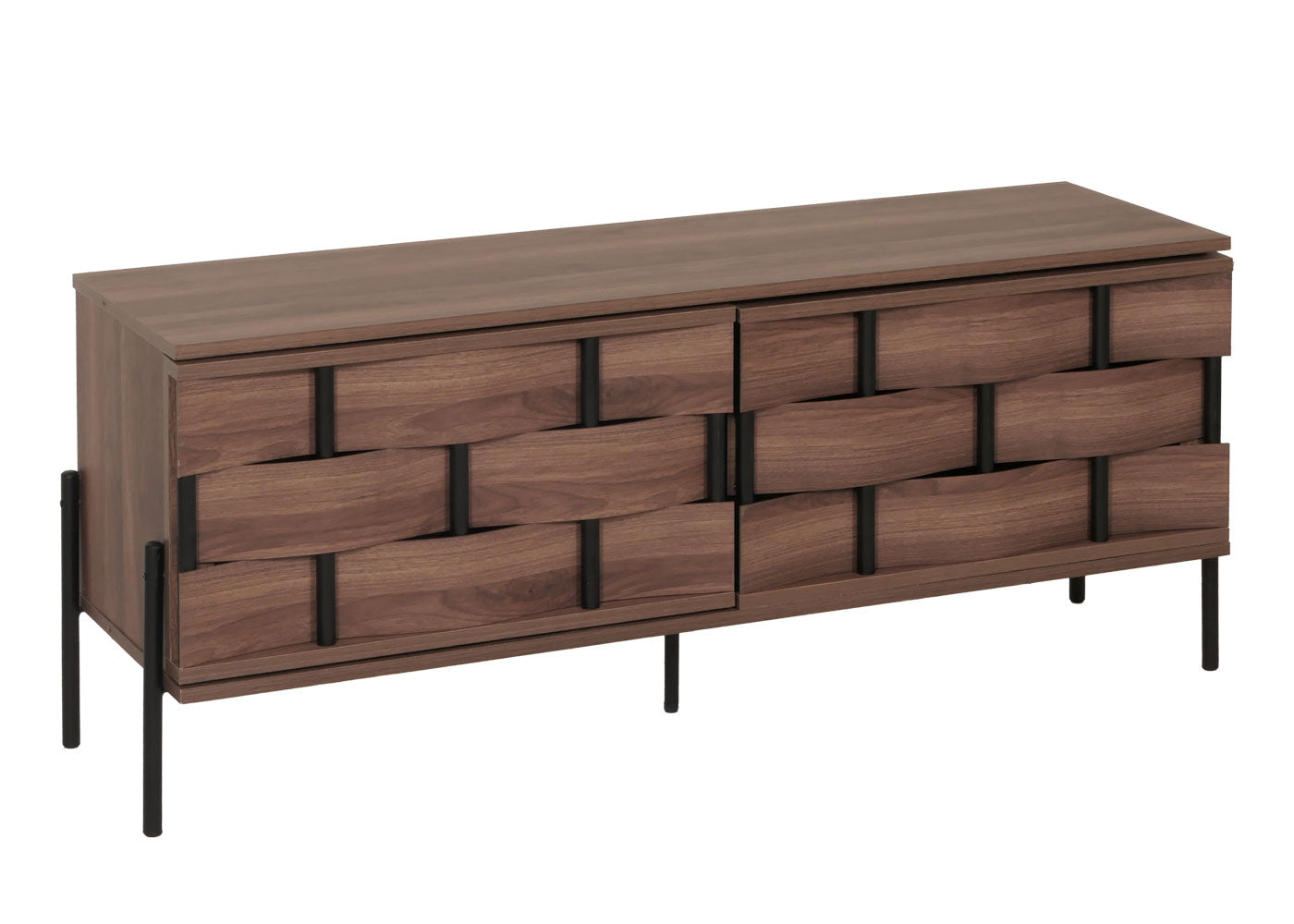 Cosmo Casa - Tv-rek - Tv-tafel - Lowboard - Tv-kast - Opbergvakken - 3D Gevlochten Design - Push-to-Open Deuren - 120cm - Bruin