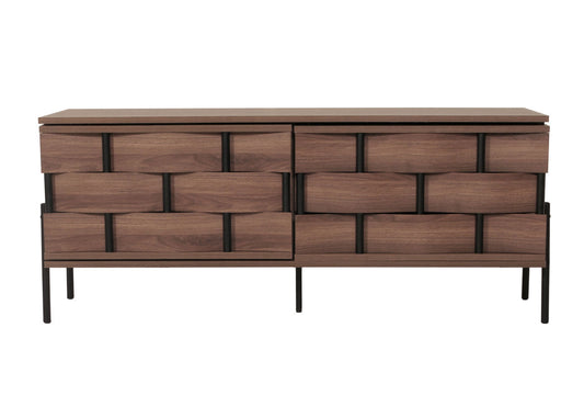 Cosmo Casa - Tv-rek - Tv-tafel - Lowboard - Tv-kast - Opbergvakken - 3D Gevlochten Design - Push-to-Open Deuren - 120cm - Bruin