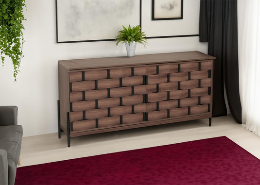 Cosmo Casa - Dressoir - Opbergkast - 3D Geweven Design - Push-to-Open Deuren - 152x80x40cm - Bruin