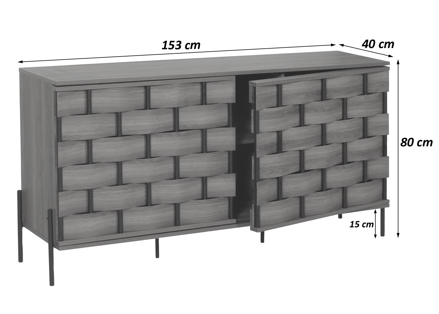 Cosmo Casa - Dressoir - Opbergkast - 3D Geweven Design - Push-to-Open Deuren - 152x80x40cm - Bruin