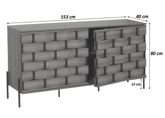 Cosmo Casa - Dressoir - Opbergkast - 3D Geweven Design - Push-to-Open Deuren - 152x80x40cm - Bruin