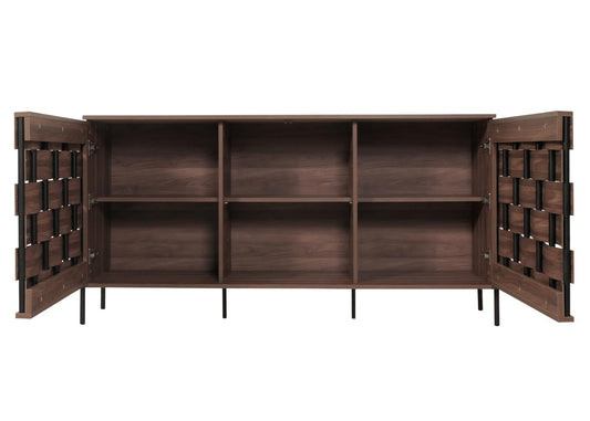 Cosmo Casa - Dressoir - Opbergkast - 3D Geweven Design - Push-to-Open Deuren - 152x80x40cm - Bruin