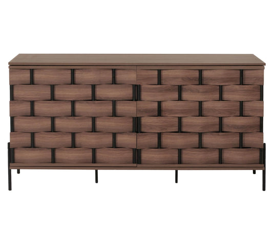 Cosmo Casa - Dressoir - Opbergkast - 3D Geweven Design - Push-to-Open Deuren - 152x80x40cm - Bruin