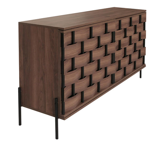 Cosmo Casa - Dressoir - Opbergkast - 3D Geweven Design - Push-to-Open Deuren - 152x80x40cm - Bruin