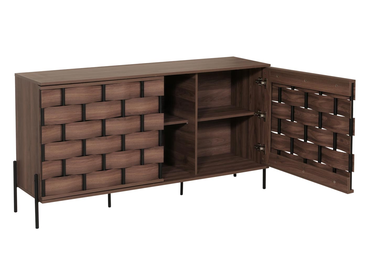 Cosmo Casa - Dressoir - Opbergkast - 3D Geweven Design - Push-to-Open Deuren - 152x80x40cm - Bruin