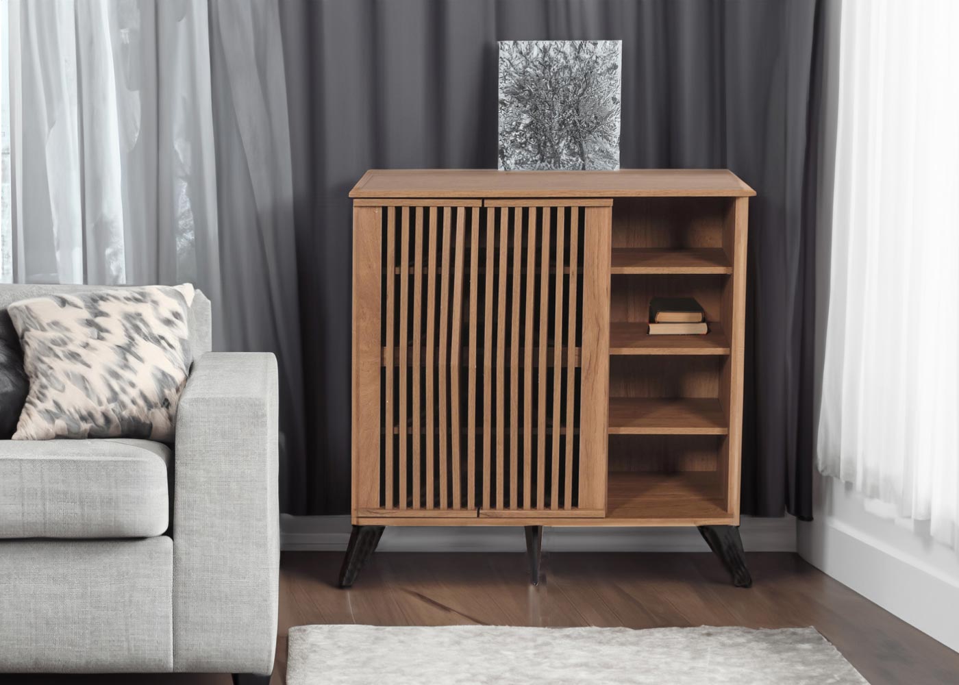 Cosmo Casa - Ladekast - Opbergkast - Highboard - 3D Design - Opbergvak - 95x90x44cm - Bruin