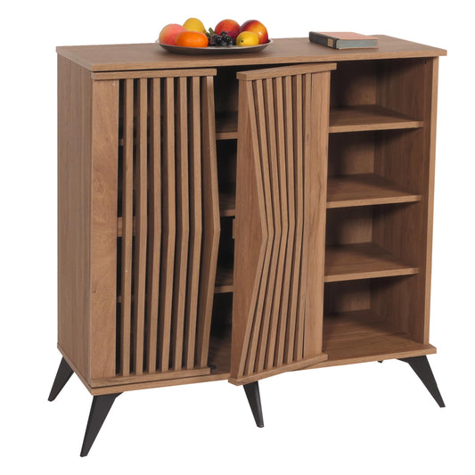 Cosmo Casa - Ladekast - Opbergkast - Highboard - 3D Design - Opbergvak - 95x90x44cm - Bruin
